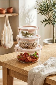 Контейнери для їжі, 3 шт. - пастельний рожевий