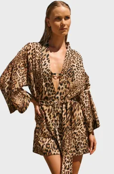 Женский бежевый халат с узором BEASTLY BEACH Бежевый ONESIZE Etam 6559222