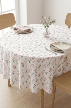 Кругла скатертина з квітковим мотивом - білий