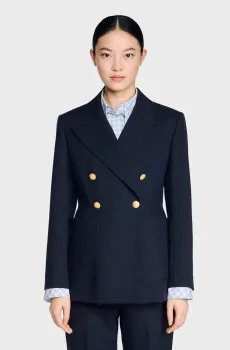 Женский темно-синий шерстяной блейзер Синий 36 Sandro SFPVE01300_Navy Blue