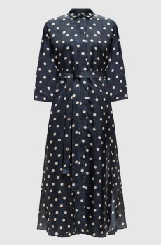 Синее платье LEVA из шелка в горох