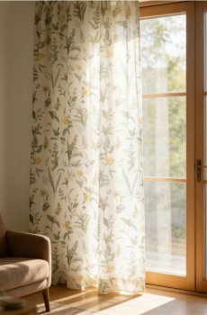 Штора на тасьмі з рослинним мотивом - зелений