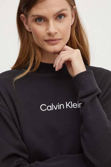 Хлопковая кофта Calvin Klein женская цвет чёрный с принтом Хлопковая кофта Calvin Klein женская цвет чёрный с принтом