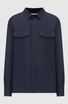 Синяя куртка в стиле рубашки из льна