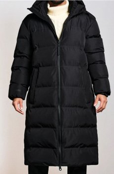 Стьобане пальто з капюшоном - чорний