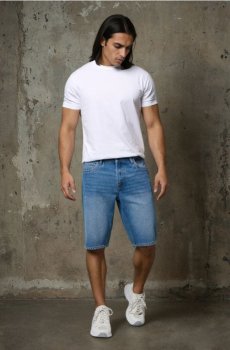 Джинсові шорти з ефектом виварювання - синій