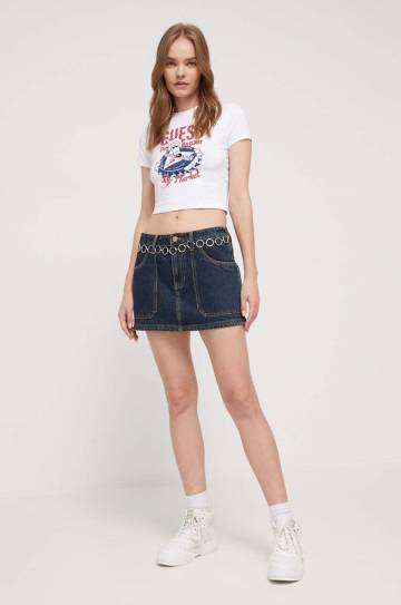 Джинсовая юбка Guess Originals цвет синий mini прямая Джинсовая юбка Guess Originals цвет синий mini прямая