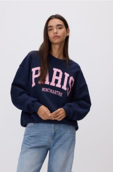 Reserved - Худі з вишитим написом - темно-синій - 691GA-59X