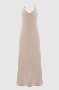 Бежевое платье макси из шелка