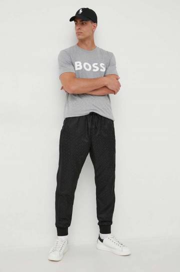 Хлопковая футболка BOSS цвет серый с принтом Хлопковая футболка BOSS цвет серый с принтом