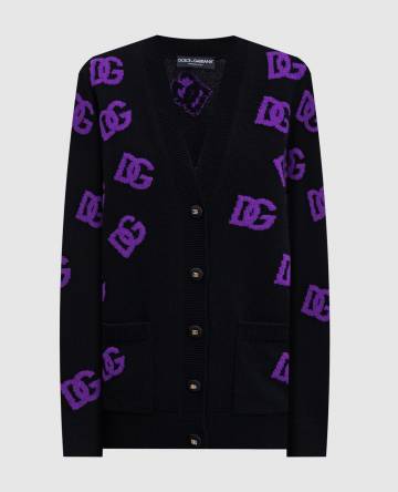 Черный кардиган из шерсти в узоре DG