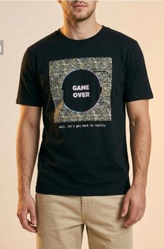 Бавовняна футболка з написом Game Over - чорний