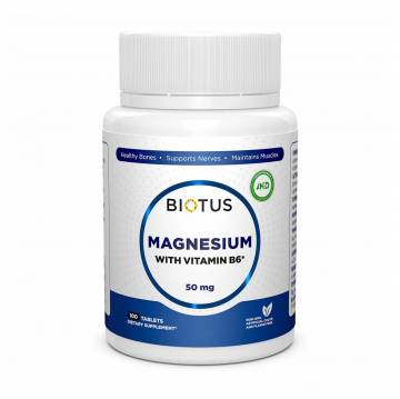 Магний Biotus Magnesium with Vitamin B6, с витамином В6, 50 мг, 100 таблеток