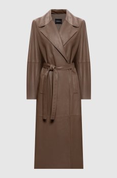 Коричневое кожаное пальто Mila с поясом