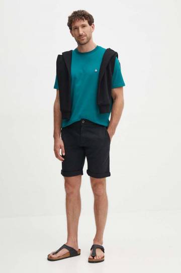 Хлопковая футболка United Colors of Benetton мужской цвет зелёный однотонный Хлопковая футболка United Colors of Benetton мужской цвет зелёный однотонный