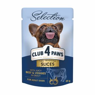 Влажный корм для взрослых собак малых пород Club 4 Paws Tail-Wagging Slices, с говядиной и овощами в соусе, 85 г Влажный корм для взрослых собак малых пород Club 4 Paws Tail-Wagging Slices, с говядиной и овощами в соусе, 85 г