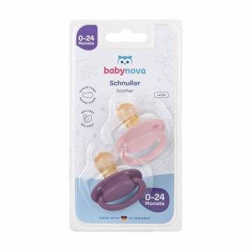 Пустышка круглая латексная Baby-Nova с кольцом, сиреневая и розовая, от 0 до 24 месяцев, 2 шт (3962033)