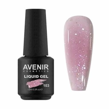 Жидкий гель для наращивания ногтей Avenir Cosmetics Liquid Gel с блестками, 103, 15 мл Жидкий гель для наращивания ногтей Avenir Cosmetics Liquid Gel с блестками, 103, 15 мл