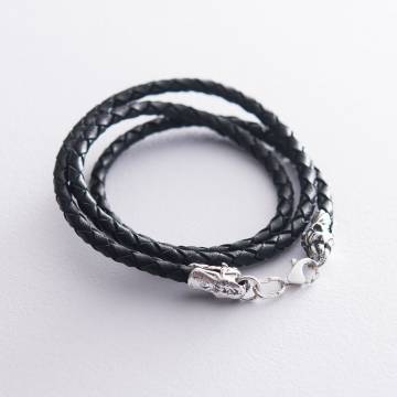 Кожаный шнурок с серебряной застежкой "Тигр" (3мм) 18355 Кожаный шнурок с серебряной застежкой "Тигр" (3мм) 18355