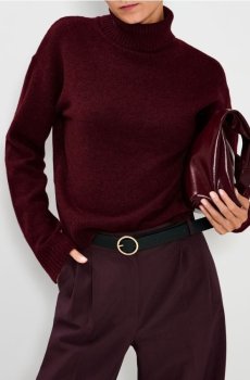 Светр з коміром-стійкою - бордовий