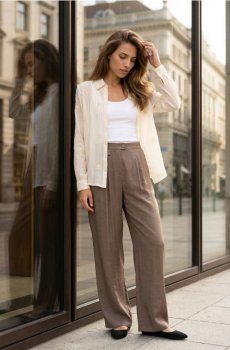 Жакардова сорочка з ліоцелем - кремовий