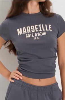 Бавовняна блузка зі збірками - steel blue