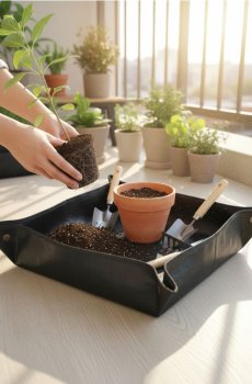 Садовий килимок для пересаджування рослин - чорний