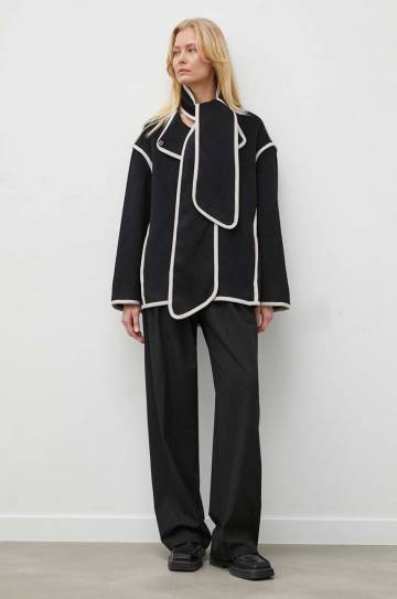 Шерстяная куртка-бомбер Bruuns Bazaar цвет чёрный переходная oversize Шерстяная куртка-бомбер Bruuns Bazaar цвет чёрный переходная oversize