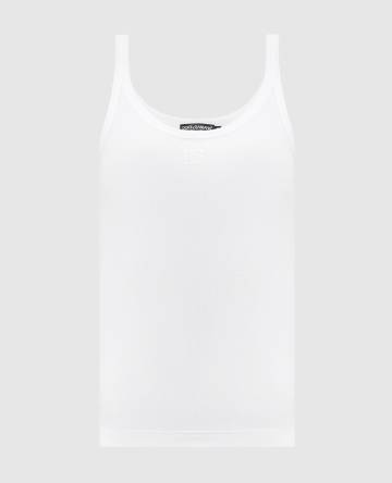 Белый топ в рубчике с вышивкой монограммы логотипа