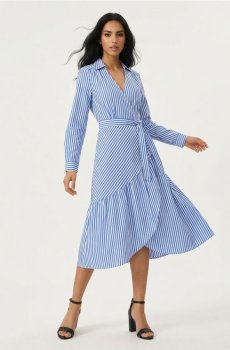 Смугаста сукня-сорочка з зав’язуванням на талії - різнобарвний