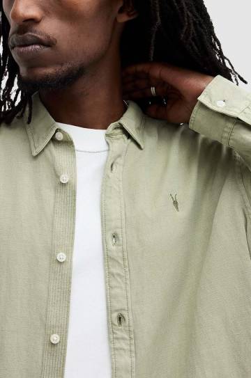 Рубашка со льном AllSaints LAGUNA LS SHIRT цвет розовый relaxed воротник button-down MS540Z Рубашка со льном AllSaints LAGUNA LS SHIRT цвет розовый relaxed воротник button-down MS540Z