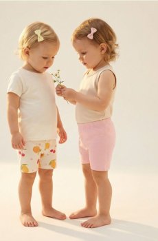 Бавовняні шорти-велосипедки з мармуровим ефектом 2 pack - кремовий
