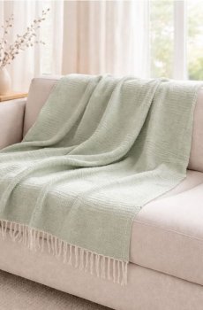 Фактурний плед із бавовною - світло-зелений