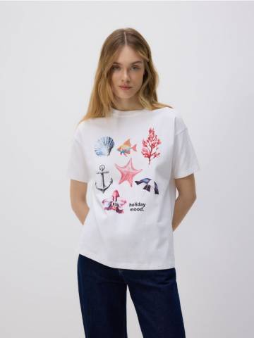 Reserved - Футболка з принтом - білий - WR186-00X Reserved - Футболка з принтом - білий - WR186-00X
