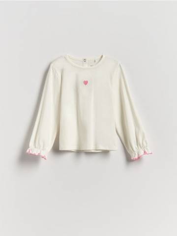 Reserved - Бавовняна футболка з вишивкою - кремовий - 407FT-01X