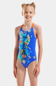 Детский синий купальник PAINTING SWIMSUIT V BACK Синий 8 Arena 010744-830