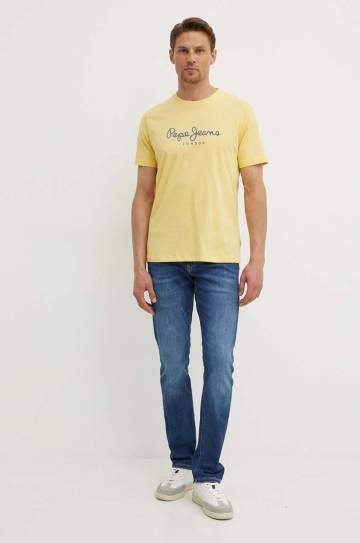 Хлопковая футболка Pepe Jeans ABEL мужская цвет жёлтый с принтом PM509428 Хлопковая футболка Pepe Jeans ABEL мужская цвет жёлтый с принтом PM509428