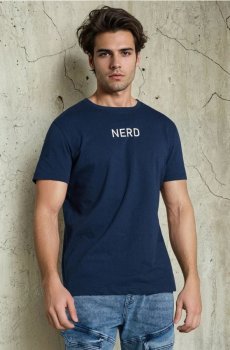 Бавовняна футболка з написом - синій