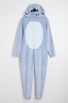 Флісова піжама onesie з капюшоном і 3D вушками Stitch - блакитний