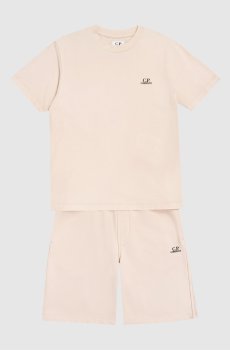 Детский бежевый костюм с принтом логотипа