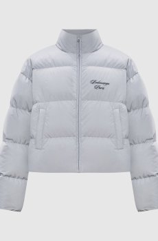 Серый укороченный пуховик с вышивкой логотипа