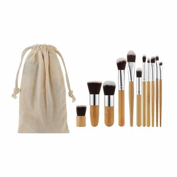 Набор кистей для макияжа Cosmo Shop с бамбуковой ручкой, в хлопковом мешочке с завязкой, 11 шт (CS-011)