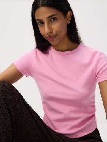 Reserved - Футболка зі складками - пастельний рожевий - 437FS-03X