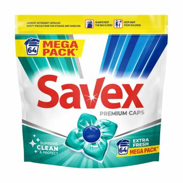 Капсулы для стирки Savex Premium Caps Extra Fresh, 64 стирки, 64 шт Капсулы для стирки Savex Premium Caps Extra Fresh, 64 стирки, 64 шт