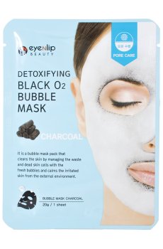 Уценка! Кислородная тканевая маска для лица Eyenlip Detoxifying Black O2 Bubble Mask Charcoal с древесным углем, 20 г