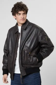 Мужская темно-коричневая кожаная куртка Коричневый M HUGO 50541865;217