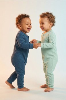 Бавовняний ромпер, 2 шт. - mid blue