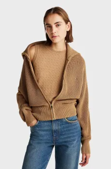 Женский бежевый кардиган CO CARDI STITCH FULL ZIP LS SWT Бежевый M Tommy Hilfiger WW0WW44976