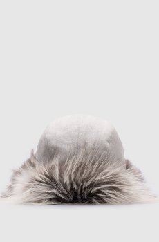 Серая шапка-ушанка с мехом лисы