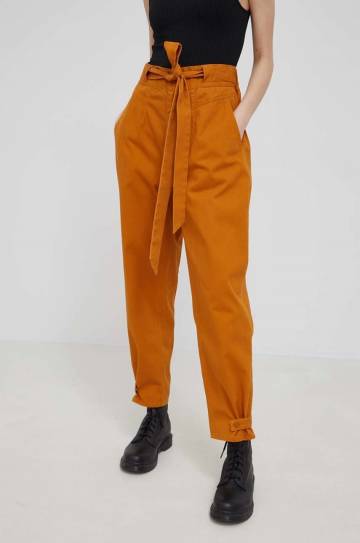Хлопковые брюки Pepe Jeans Fellon Pant женские цвет коричневый прямое высокая посадка Хлопковые брюки Pepe Jeans Fellon Pant женские цвет коричневый прямое высокая посадка